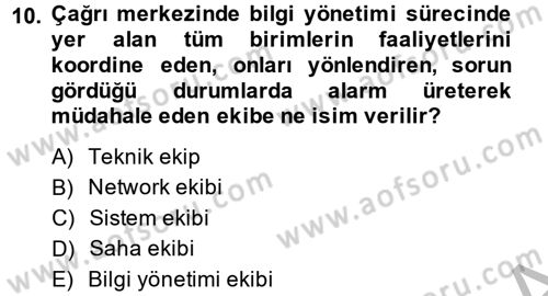 Çağrı Merkezi Yönetimi 2 Dersi 2014 - 2015 Yılı (Final) Dönem Sonu Sınav Soruları 10. Soru