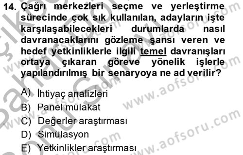 Çağrı Merkezi Yönetimi 2 Dersi 2014 - 2015 Yılı (Final) Dönem Sonu Sınav Soruları 14. Soru