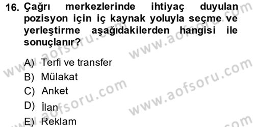 Çağrı Merkezi Yönetimi 2 Dersi 2014 - 2015 Yılı (Final) Dönem Sonu Sınav Soruları 16. Soru