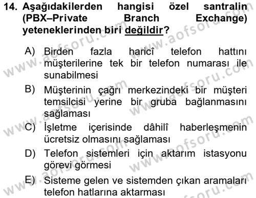 Çağrı Merkezi Yönetimi 2 Dersi 2016 - 2017 Yılı (Vize) Ara Sınav Soruları 14. Soru