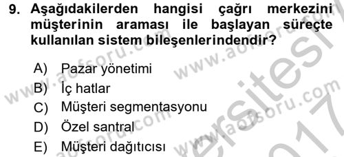 Çağrı Merkezi Yönetimi 2 Dersi 2016 - 2017 Yılı (Vize) Ara Sınav Soruları 9. Soru
