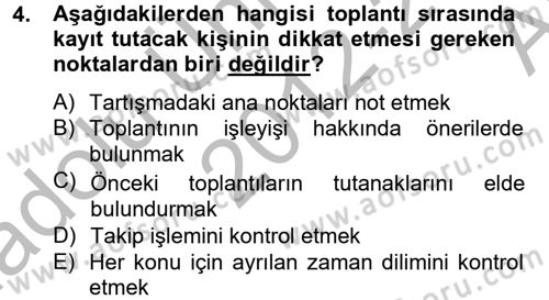 Toplantı Ve Sunu Teknikleri Dersi 2012 - 2013 Yılı (Vize) Ara Sınav Soruları 4. Soru