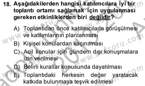 Toplantı Ve Sunu Teknikleri Dersi 2013 - 2014 Yılı (Vize) Ara Sınav Soruları 18. Soru