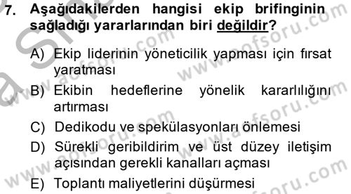 Toplantı Ve Sunu Teknikleri Dersi 2013 - 2014 Yılı (Vize) Ara Sınav Soruları 7. Soru