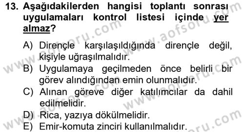 Toplantı Ve Sunu Teknikleri Dersi 2013 - 2014 Yılı Tek Ders Sınav Soruları 13. Soru