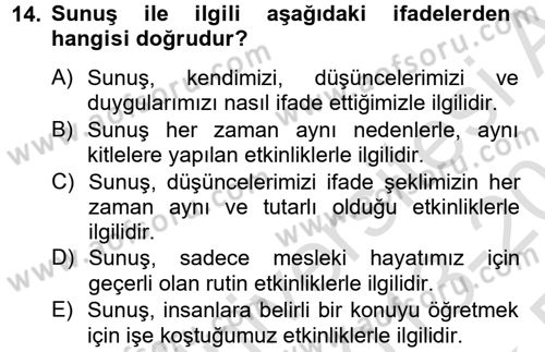 Toplantı Ve Sunu Teknikleri Dersi 2013 - 2014 Yılı Tek Ders Sınav Soruları 14. Soru