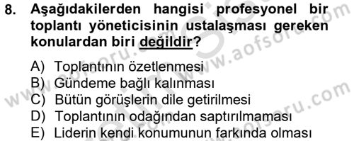 Toplantı Ve Sunu Teknikleri Dersi 2013 - 2014 Yılı Tek Ders Sınav Soruları 8. Soru