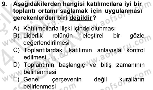 Toplantı Ve Sunu Teknikleri Dersi 2013 - 2014 Yılı Tek Ders Sınav Soruları 9. Soru