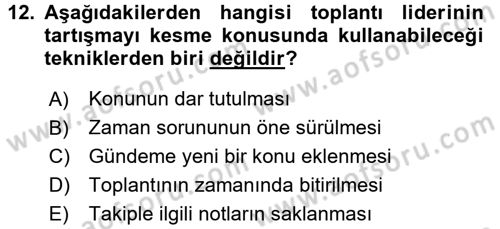 Toplantı Ve Sunu Teknikleri Dersi 2015 - 2016 Yılı (Final) Dönem Sonu Sınav Soruları 12. Soru