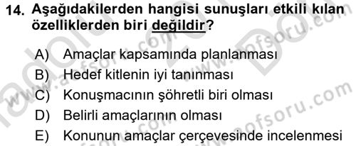 Toplantı Ve Sunu Teknikleri Dersi 2015 - 2016 Yılı (Final) Dönem Sonu Sınav Soruları 14. Soru