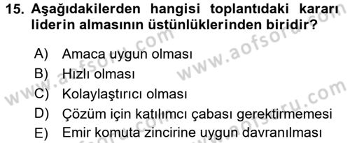 Toplantı Ve Sunu Teknikleri Dersi 2015 - 2016 Yılı (Final) Dönem Sonu Sınav Soruları 15. Soru
