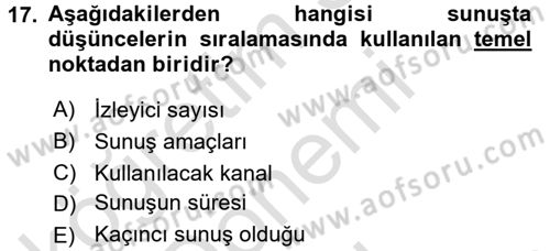 Toplantı Ve Sunu Teknikleri Dersi 2015 - 2016 Yılı (Final) Dönem Sonu Sınav Soruları 17. Soru