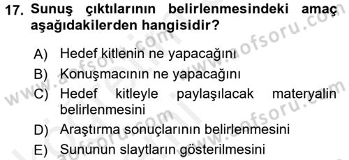Toplantı Ve Sunu Teknikleri Dersi 2015 - 2016 Yılı Tek Ders Sınav Soruları 17. Soru