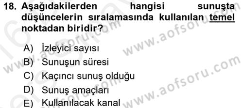 Toplantı Ve Sunu Teknikleri Dersi 2015 - 2016 Yılı Tek Ders Sınav Soruları 18. Soru