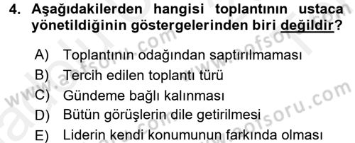 Toplantı Ve Sunu Teknikleri Dersi 2015 - 2016 Yılı Tek Ders Sınav Soruları 4. Soru