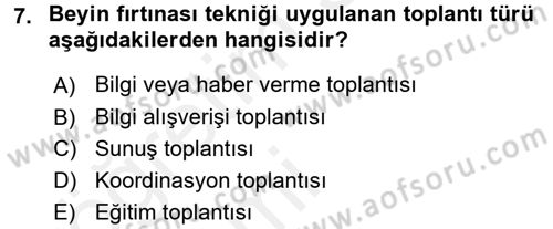 Toplantı Ve Sunu Teknikleri Dersi 2015 - 2016 Yılı Tek Ders Sınav Soruları 7. Soru