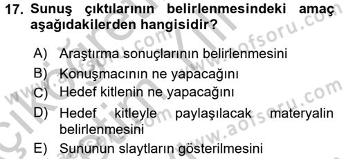 Toplantı Ve Sunu Teknikleri Dersi 2016 - 2017 Yılı 3 Ders Sınav Soruları 17. Soru