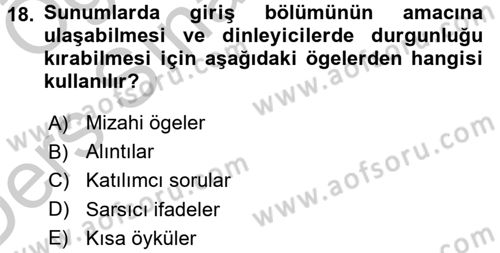 Toplantı Ve Sunu Teknikleri Dersi 2016 - 2017 Yılı 3 Ders Sınav Soruları 18. Soru