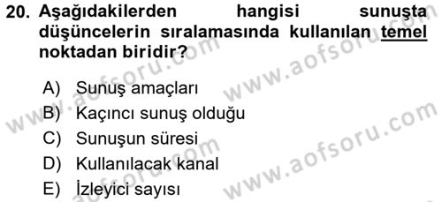 Toplantı Ve Sunu Teknikleri Dersi 2016 - 2017 Yılı 3 Ders Sınav Soruları 20. Soru