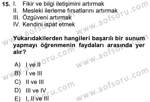Toplantı Ve Sunu Teknikleri Dersi 2017 - 2018 Yılı 3 Ders Sınav Soruları 15. Soru