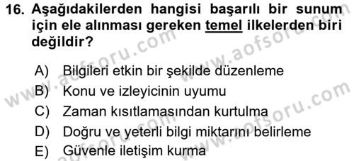Toplantı Ve Sunu Teknikleri Dersi 2017 - 2018 Yılı 3 Ders Sınav Soruları 16. Soru