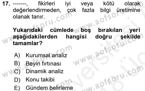 Toplantı Ve Sunu Teknikleri Dersi 2017 - 2018 Yılı 3 Ders Sınav Soruları 17. Soru