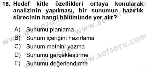 Toplantı Ve Sunu Teknikleri Dersi 2017 - 2018 Yılı 3 Ders Sınav Soruları 18. Soru