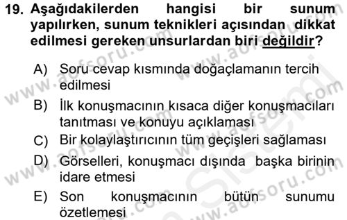 Toplantı Ve Sunu Teknikleri Dersi 2017 - 2018 Yılı 3 Ders Sınav Soruları 19. Soru