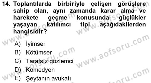 Toplantı Ve Sunu Teknikleri Dersi 2017 - 2018 Yılı (Vize) Ara Sınav Soruları 14. Soru