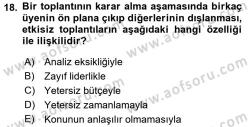 Toplantı Ve Sunu Teknikleri Dersi 2017 - 2018 Yılı (Vize) Ara Sınav Soruları 18. Soru