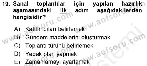 Toplantı Ve Sunu Teknikleri Dersi 2017 - 2018 Yılı (Vize) Ara Sınav Soruları 19. Soru