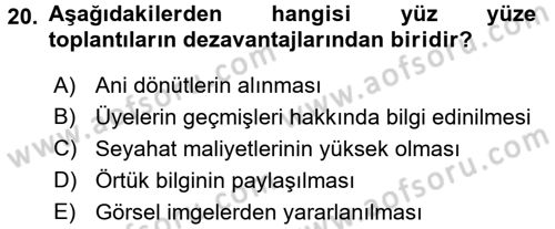 Toplantı Ve Sunu Teknikleri Dersi 2017 - 2018 Yılı (Vize) Ara Sınav Soruları 20. Soru