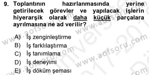 Toplantı Ve Sunu Teknikleri Dersi 2017 - 2018 Yılı (Vize) Ara Sınav Soruları 9. Soru