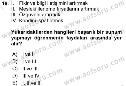 Toplantı Ve Sunu Teknikleri Dersi 2017 - 2018 Yılı (Final) Dönem Sonu Sınav Soruları 18. Soru