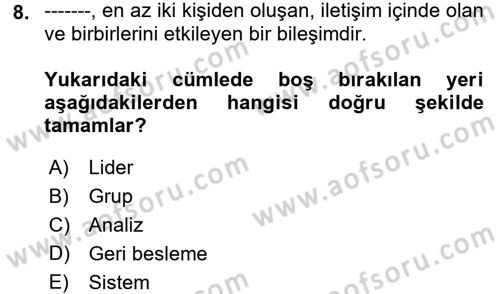 Toplantı Ve Sunu Teknikleri Dersi 2017 - 2018 Yılı (Final) Dönem Sonu Sınav Soruları 8. Soru
