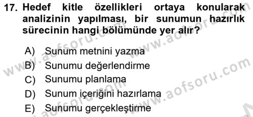 Toplantı Ve Sunu Teknikleri Dersi 2018 - 2019 Yılı 3 Ders Sınav Soruları 17. Soru