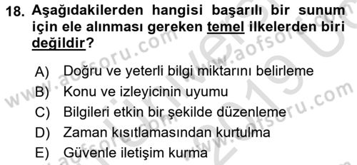 Toplantı Ve Sunu Teknikleri Dersi 2018 - 2019 Yılı 3 Ders Sınav Soruları 18. Soru