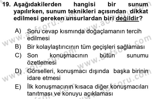 Toplantı Ve Sunu Teknikleri Dersi 2018 - 2019 Yılı 3 Ders Sınav Soruları 19. Soru