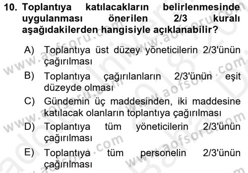 Toplantı Ve Sunu Teknikleri Dersi 2018 - 2019 Yılı (Vize) Ara Sınav Soruları 10. Soru