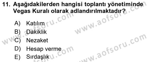 Toplantı Ve Sunu Teknikleri Dersi 2018 - 2019 Yılı (Vize) Ara Sınav Soruları 11. Soru