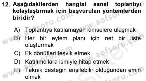 Toplantı Ve Sunu Teknikleri Dersi 2018 - 2019 Yılı (Vize) Ara Sınav Soruları 12. Soru