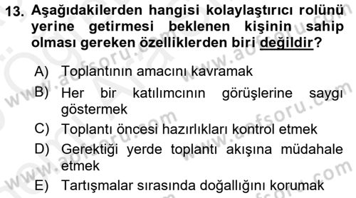 Toplantı Ve Sunu Teknikleri Dersi 2018 - 2019 Yılı (Vize) Ara Sınav Soruları 13. Soru