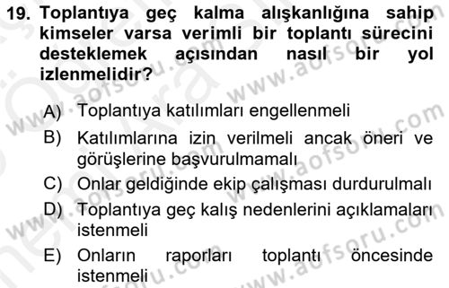 Toplantı Ve Sunu Teknikleri Dersi 2018 - 2019 Yılı (Vize) Ara Sınav Soruları 19. Soru