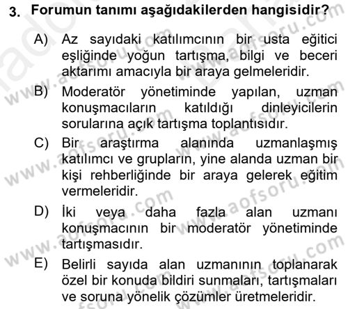 Toplantı Ve Sunu Teknikleri Dersi 2018 - 2019 Yılı (Vize) Ara Sınav Soruları 3. Soru