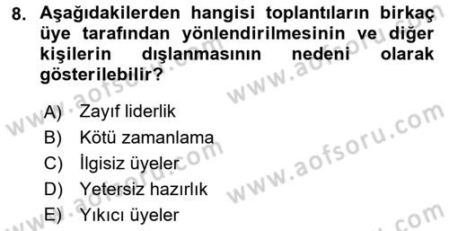 Toplantı Ve Sunu Teknikleri Dersi 2018 - 2019 Yılı (Vize) Ara Sınav Soruları 8. Soru
