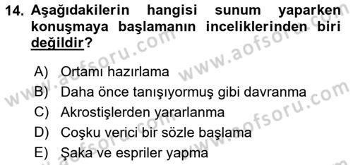 Toplantı Ve Sunu Teknikleri Dersi 2018 - 2019 Yılı (Final) Dönem Sonu Sınav Soruları 14. Soru