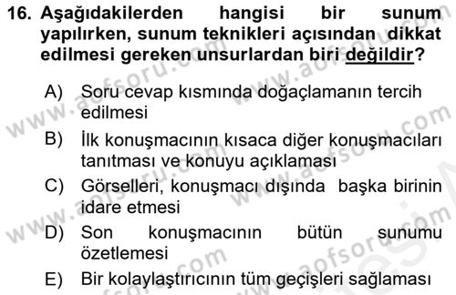 Toplantı Ve Sunu Teknikleri Dersi 2018 - 2019 Yılı (Final) Dönem Sonu Sınav Soruları 16. Soru