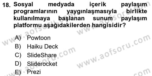 Toplantı Ve Sunu Teknikleri Dersi 2018 - 2019 Yılı (Final) Dönem Sonu Sınav Soruları 18. Soru