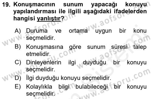 Toplantı Ve Sunu Teknikleri Dersi 2018 - 2019 Yılı (Final) Dönem Sonu Sınav Soruları 19. Soru