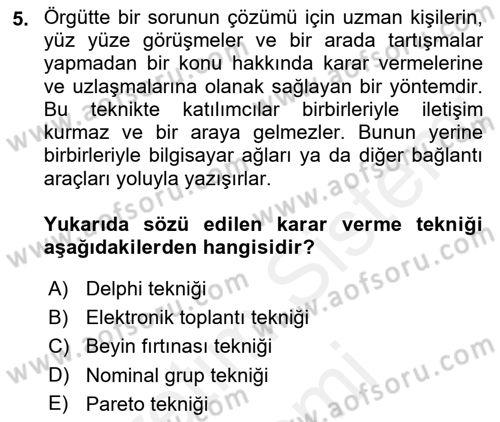 Toplantı Ve Sunu Teknikleri Dersi 2018 - 2019 Yılı (Final) Dönem Sonu Sınav Soruları 5. Soru
